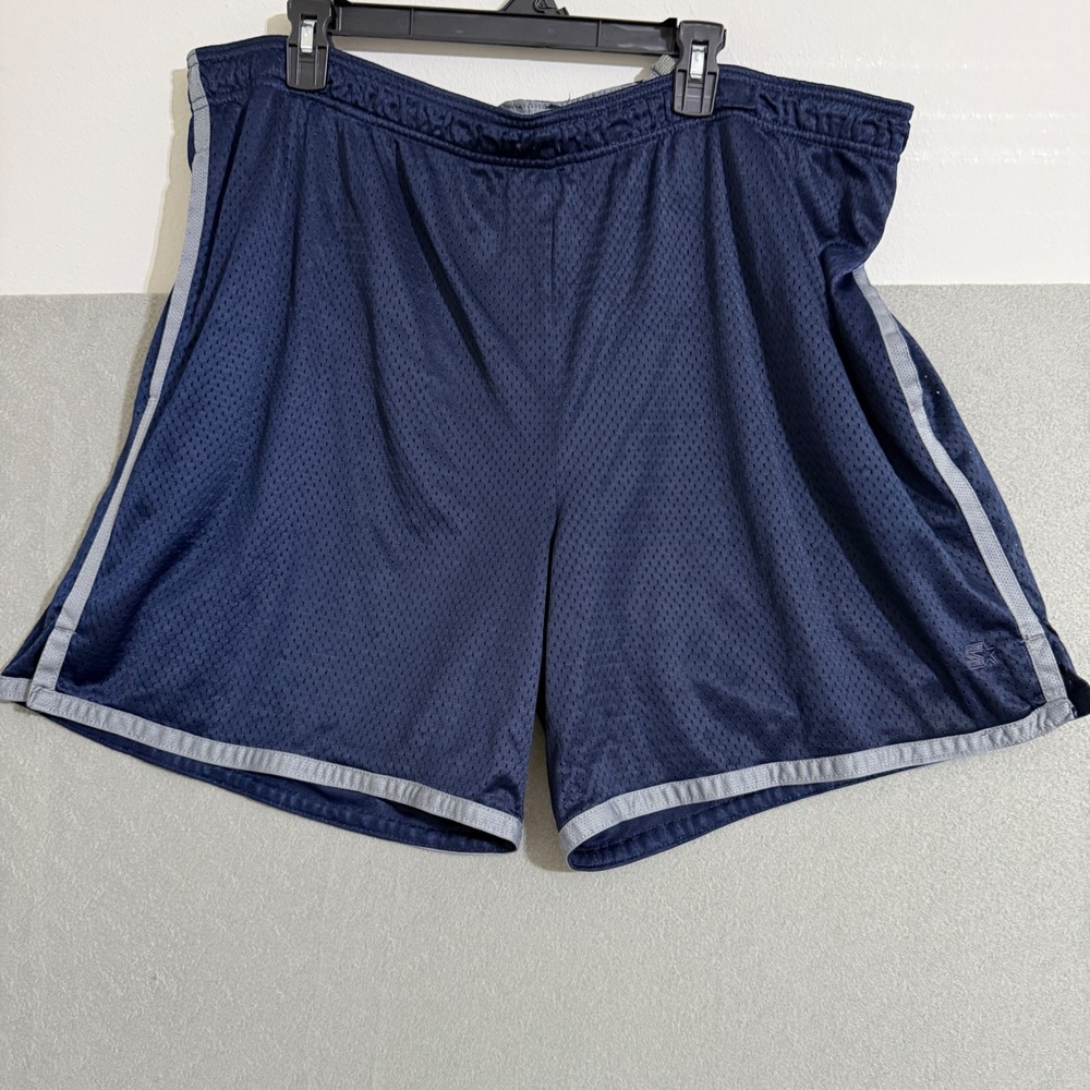 Starter Mens 2XL Mesh Basketball Shorts Navy Blue Grey Stripe Athletic Pockets